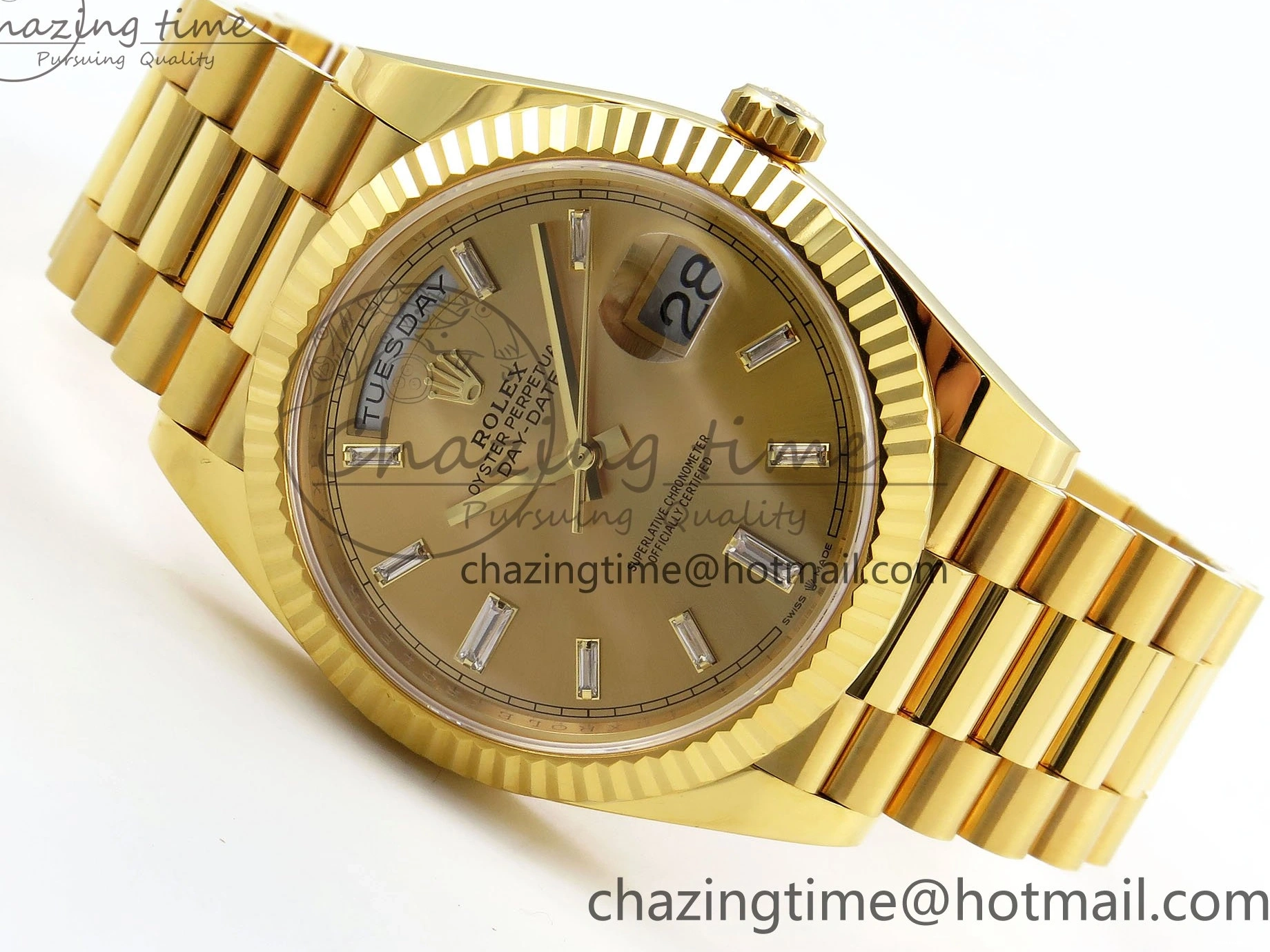 1225 WrinkleFree DayDate 40 228238 ARF 904L Steel YG Crystal Diamonds Bezel on President Bracelet VR 1550